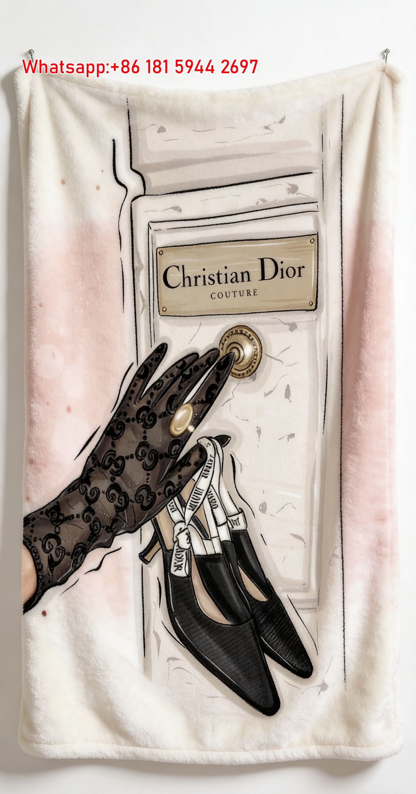 Christian Dior Couture Illustration Flannel Sofa Throw Blanket D380